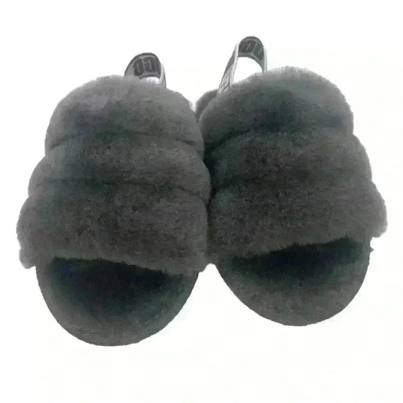 NEW UGG toddler kids fluff yeah gray back strap slipper toddler size 11 - Picture 2 of 9